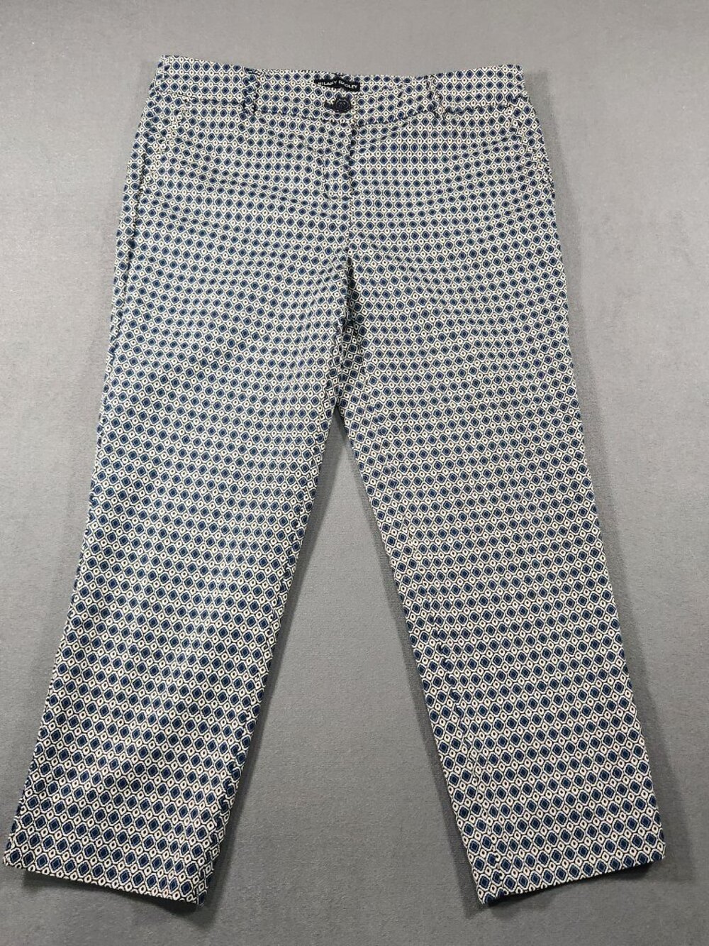 Hilary Radley Women’s Crop Pants Slim Stretch Trousers Blue White Check Size 6